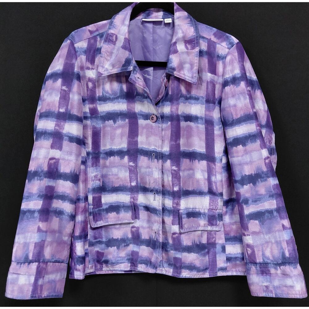 SUSAN GRAVER Purple Plaid Jacket Long Sleeve Lined Women Size S
